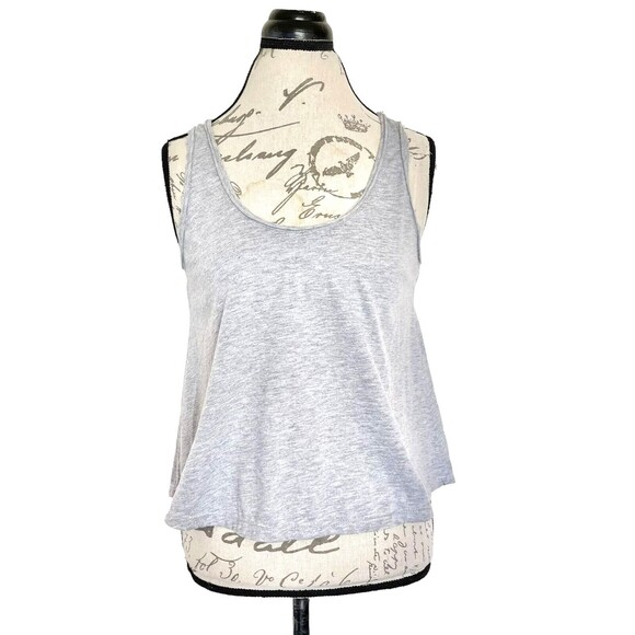 Ropaje Womens Tank Top Sz Medium Heather Gray Rolled Neckline Cropped Minimalist - Picture 4 of 13